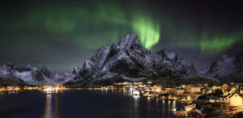 Northern Lights over Reine, Lofoten islands, Norway