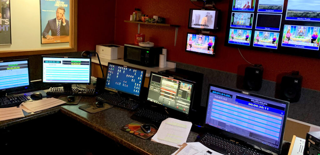 Control room at WJFW-TV featuring AirBox Neo-20 servers for program and commercial playout