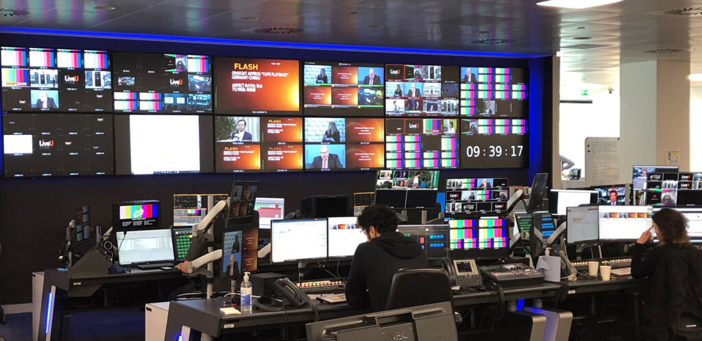 Multiscreen display and operational desks for master control