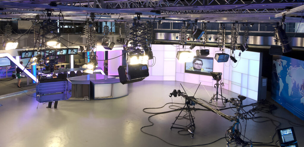 Television studio equipment, spotlight truss and professional ca