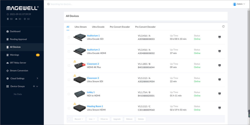Magewell Cloud UI Device Management