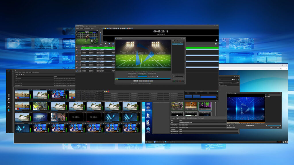 User interface examples from the latest-generation of PlayBox Neo broadcast channel management solutions