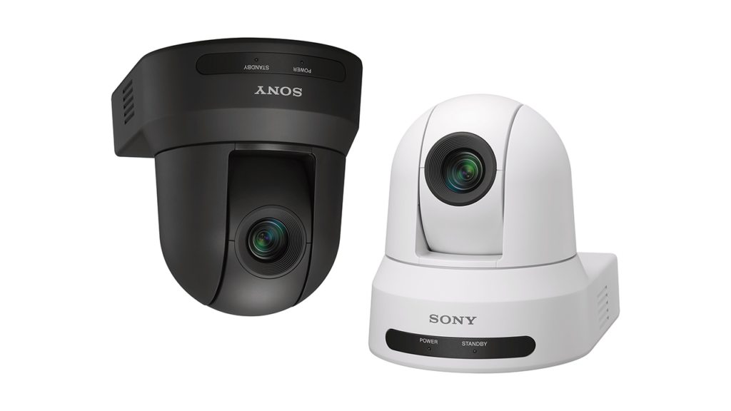 Sony Electronics Compact 4K Pan-Tilt-Zoom Camera in black and white