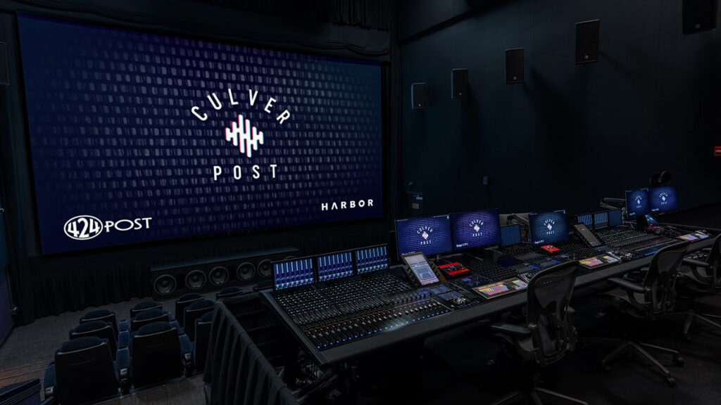 Culver Post studio featuring a large screen and editing equipment