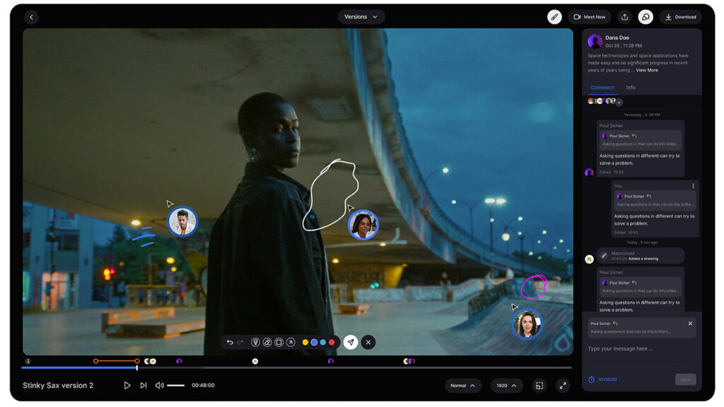 Postpace interface featuring an image of a woman standing in a skatepark at night