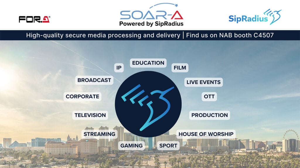 SOAR-A infographic demonstrating education, film, live events, OTT, production, house of worship, sport, gaming, streaming, television, corporate, broadcast, and IP