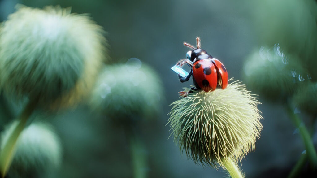 A ladybug sits on a plant