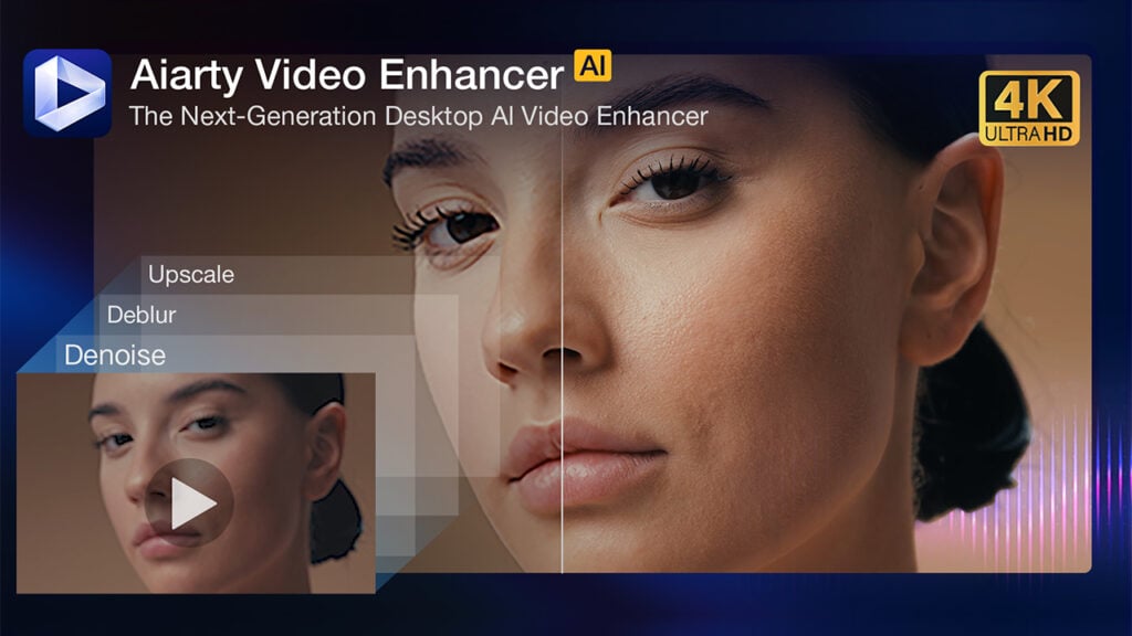 text that says Aiarty Video Enhancer The Next Generation Desktop AI Video Enhancer