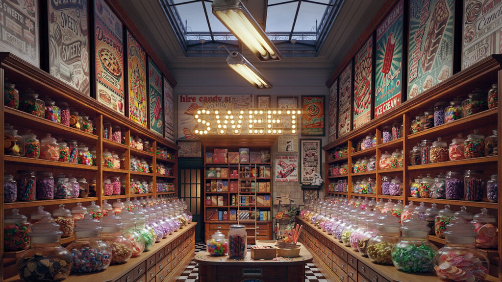 a candy shop created with Chaos software