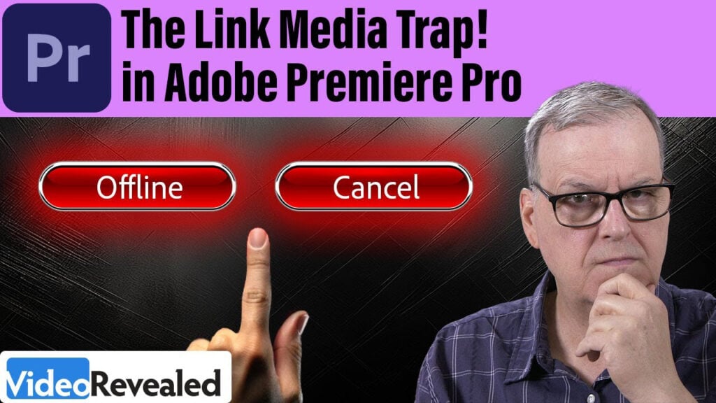 Colin smith looks concerned beneath the title The Link Media Trap! in Adobe Premiere Pro