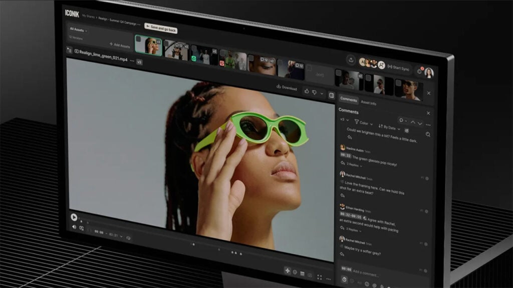 screenshot of a woman wearing green sunglasses in Iconic software