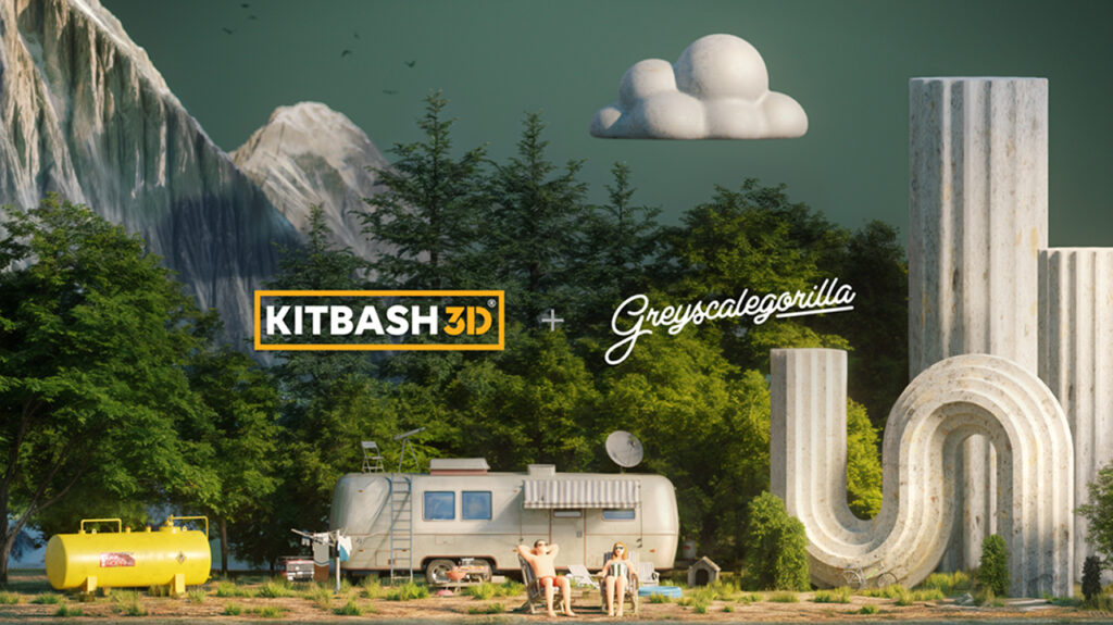 a rendering of a scene showing a couple camping in the mountains