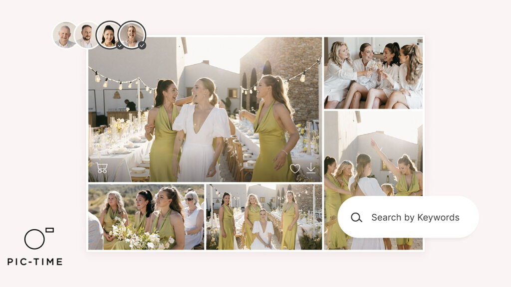 A collage of wedding photos that have been organized with Pic-Time AI software