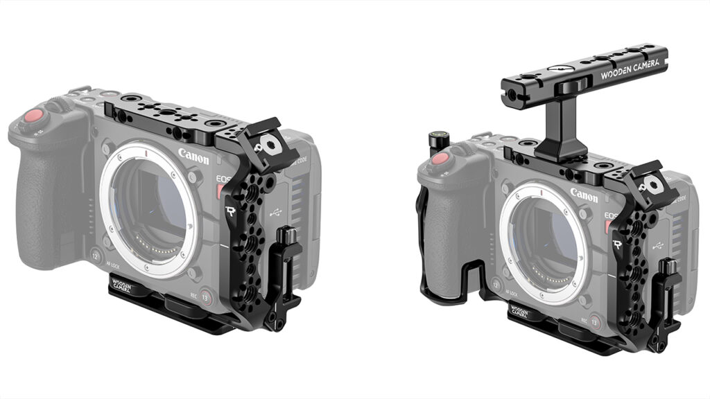 Wooden Camera accessories surround a Canon EOS C50