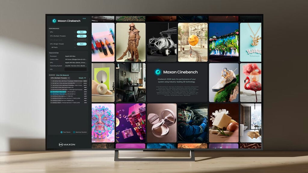 a computer monitor displays the Maxon Cinebench 2026 UI