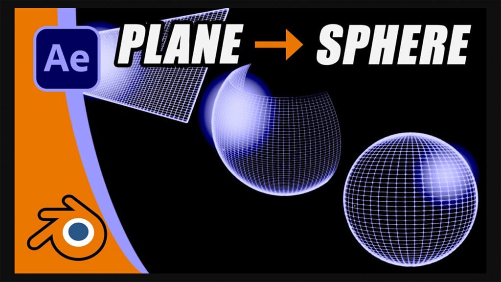 the Adobe After Effects logo and the Blender logo next to text that says Plane Sphere