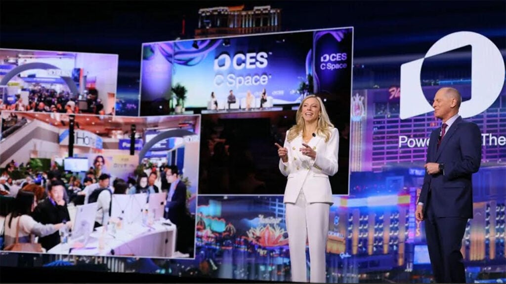 Gary Shapiro (r), CTA CEO and Kinsey Fabrizio, CTA President, opened CES 2026 for more than 140,000 attendees from over 120 countries.