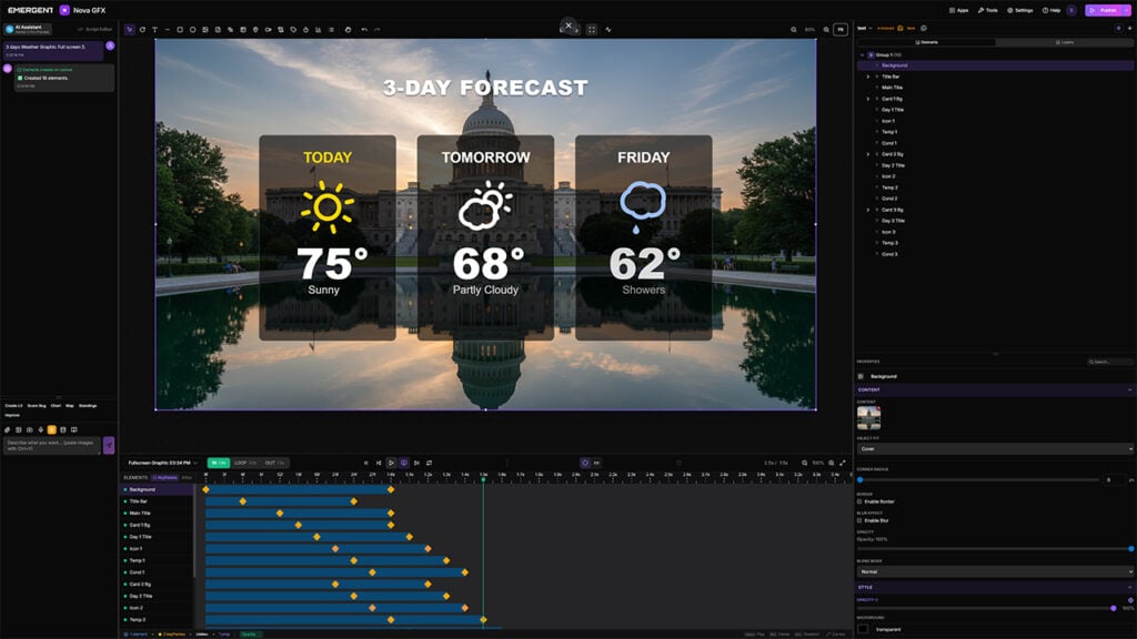 screenshot of Nova GFX software displaying a weather graphic