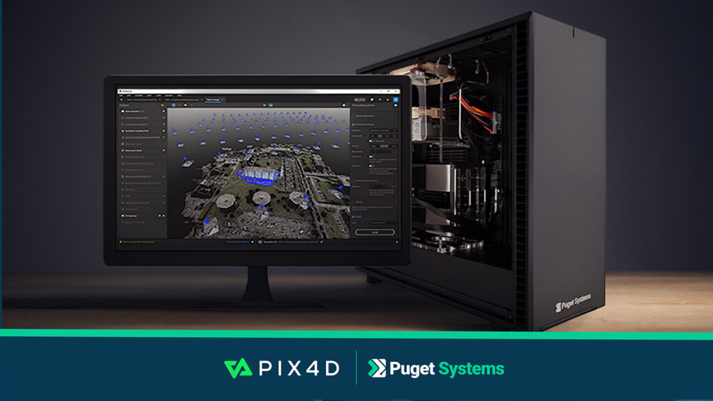 A computer monitor displays PIX4D software