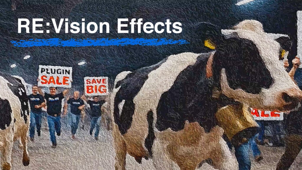 image of people holding "Save Big" signs and a herd of cows running