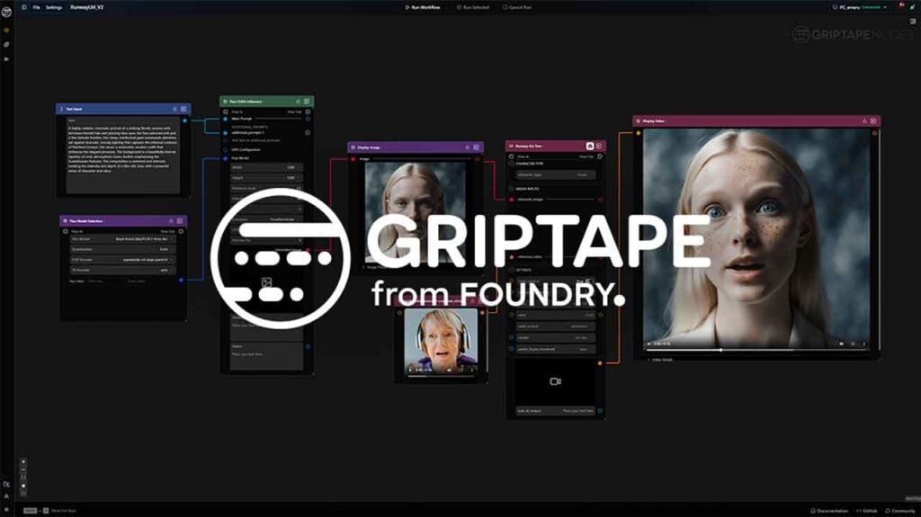 Griptape logo superimposed over a screenshot of the software