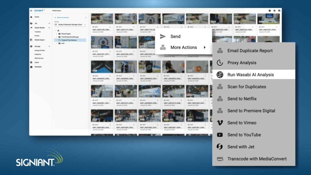 A screenshot of Signiant Connected Intelligence Integrated AI action software