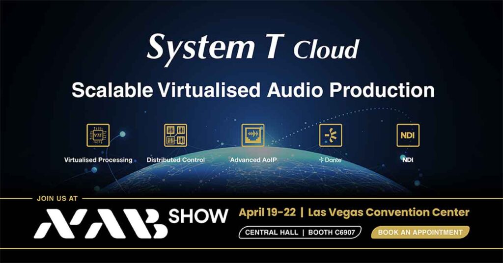 text that says System T Cloud Scalable Virtualized Audio Production