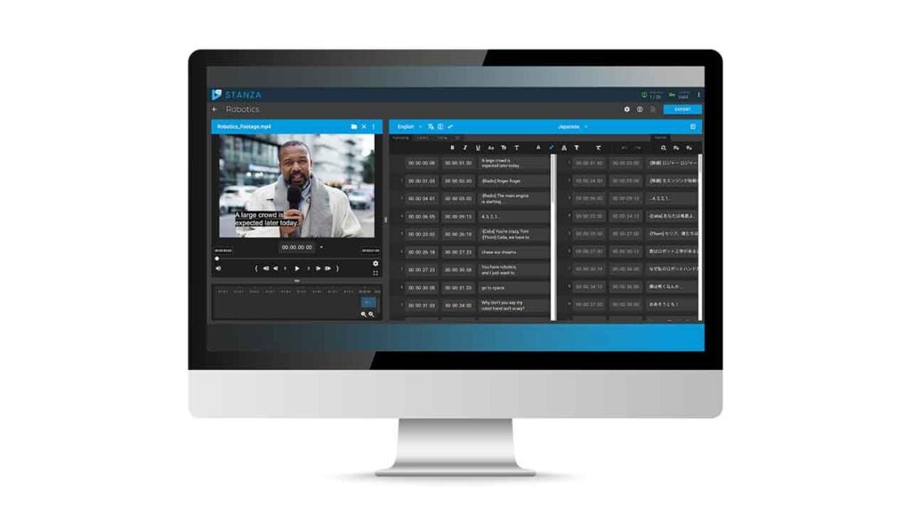 the monitor of a computer displaying Telestream Stanza Caption software