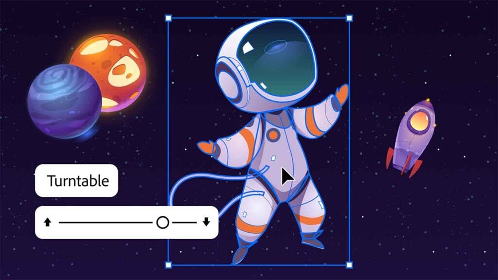 image of a cartoon astronaut floating through space that has been created in Adobe Illustrator