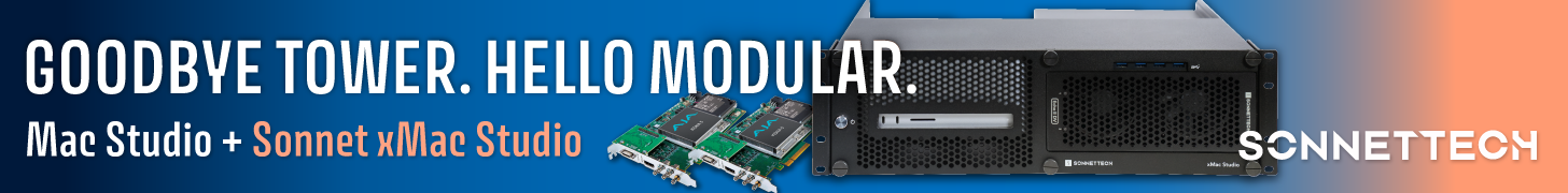 text that says Mac Studio + Sonnet xMac Studio 3U Rackamount Enclosure + PCIe Card Expansion for Mac Studio