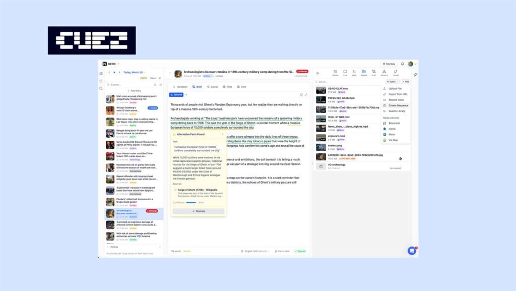 The interface of the story-centric newsroom software from Cuez.