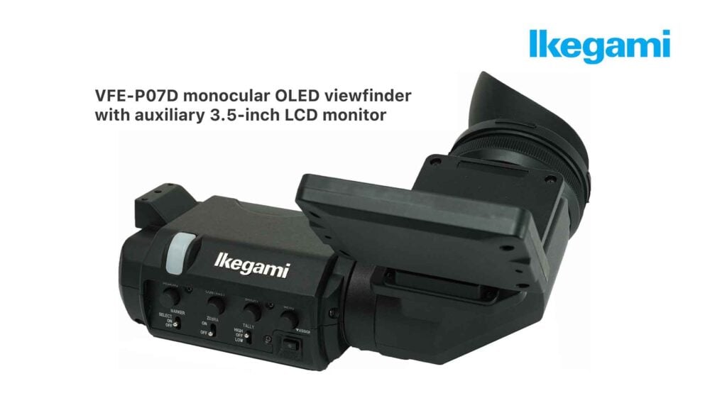 text that says VFE-P07D monocular OLED viewfinder with auxiliary 3.5-inch LCD monitor