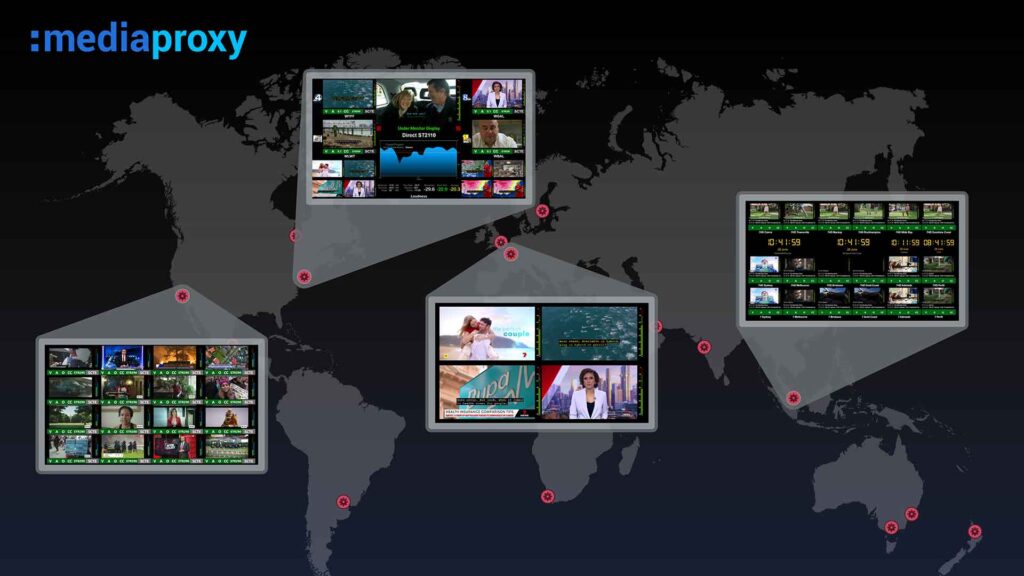 image of a world map overlaid with screenshots of Mediaproxy software