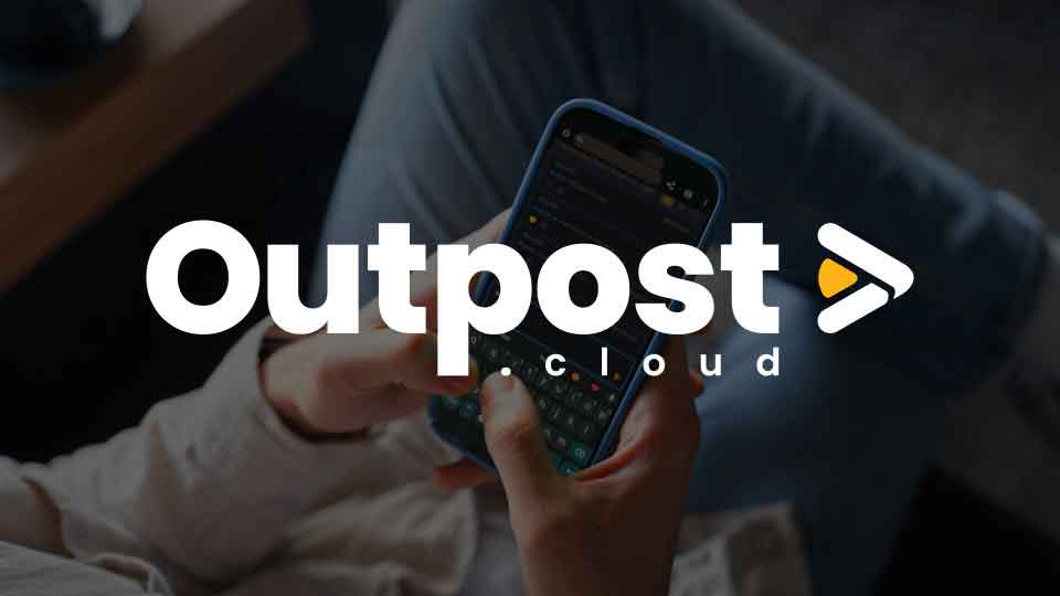 a man uses Outpost Cloud software on his phone