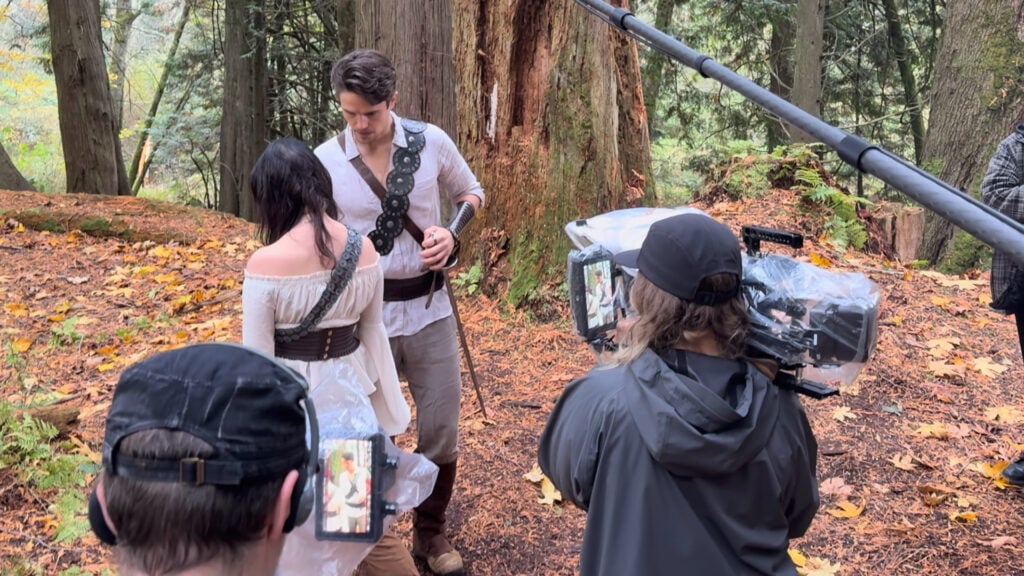 a scene in the vertical drama Beneath Crimson Sails being filmed with Blackmagic Design cameras