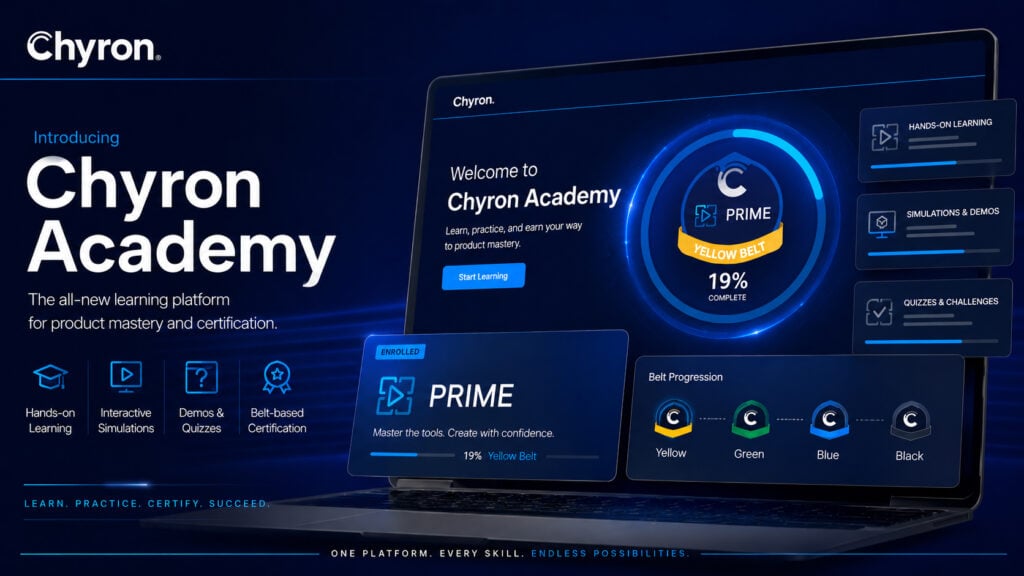 text that says Chyron Academy superimposed over screenshots of a broadcasting software workflow