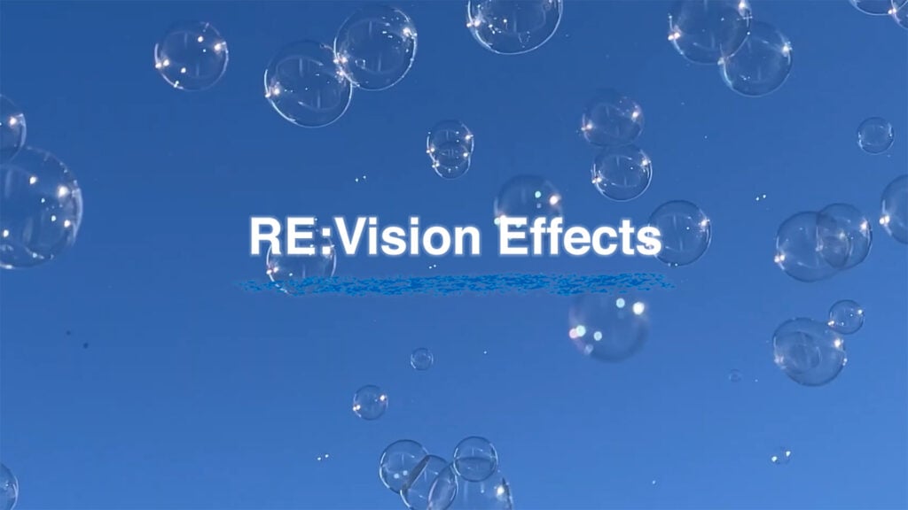The RE:Vision Effects logo superimposed over an image of bubbles