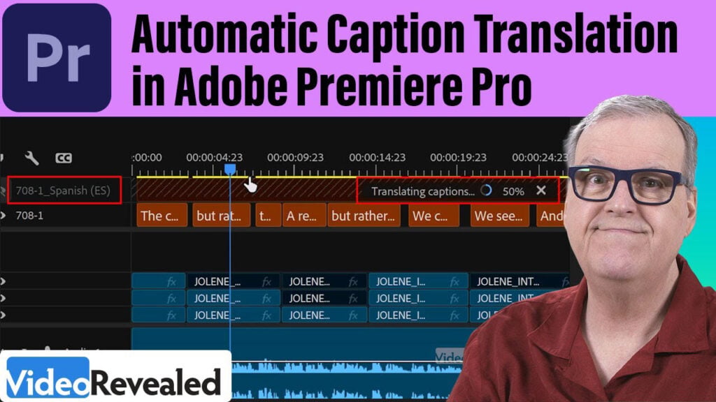 text that says Automatic Caption Translation in Adobe Premiere Pro