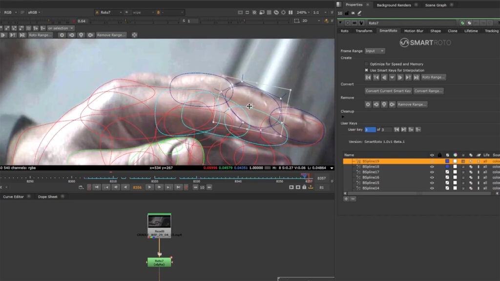 a screenshot of Foundry's SmartRoto splines in the Nuke software