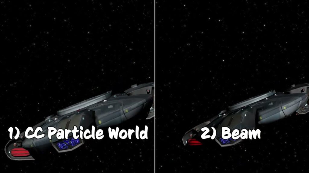 two shots of a spaceship flying through space