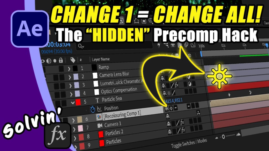 text that says Change 1 = Change All! The "Hidden Precomp Hack