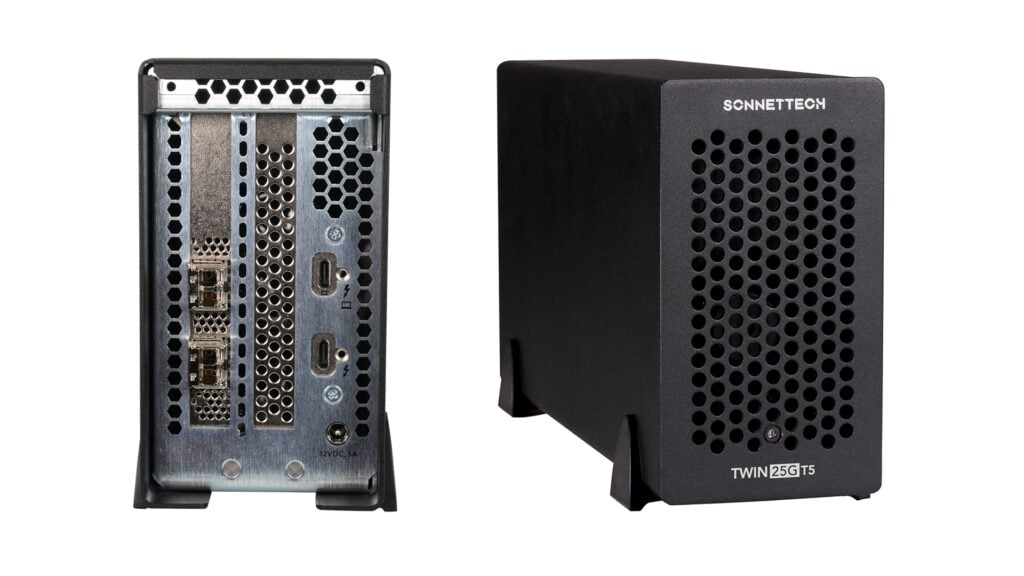 the Sonnet Twin25G® T5 Thunderbolt™ 5 Adapter device front and back