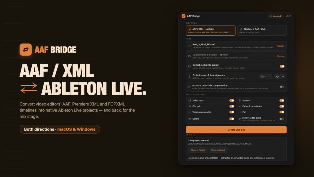 text that says AAF/XML Ableton Live