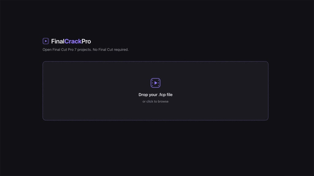 a screenshot of Final Crack Pro inviting users to drag and drop a file for conversion