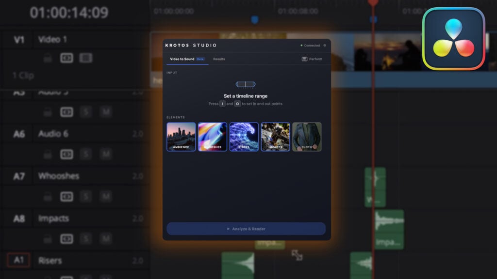 a Krotos plugin displayed in DaVinci Resolve software