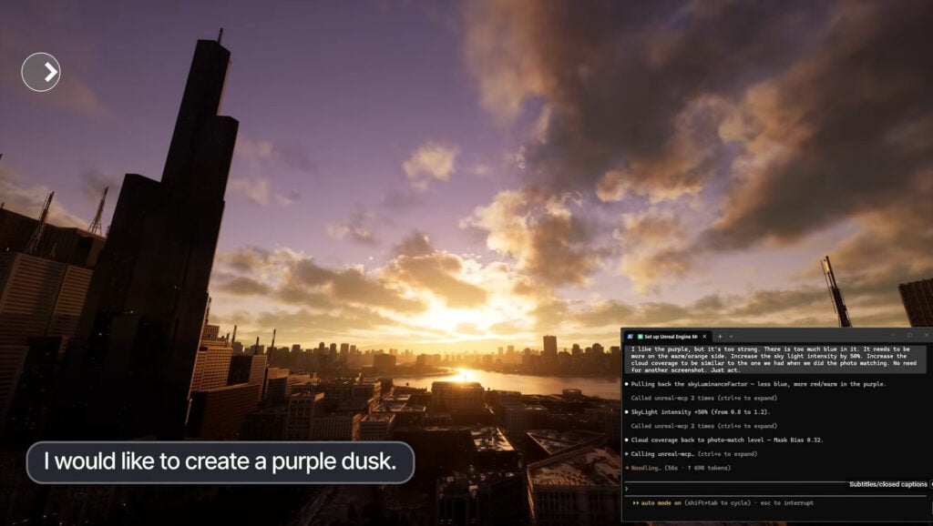 a city skyline against a purple dusk