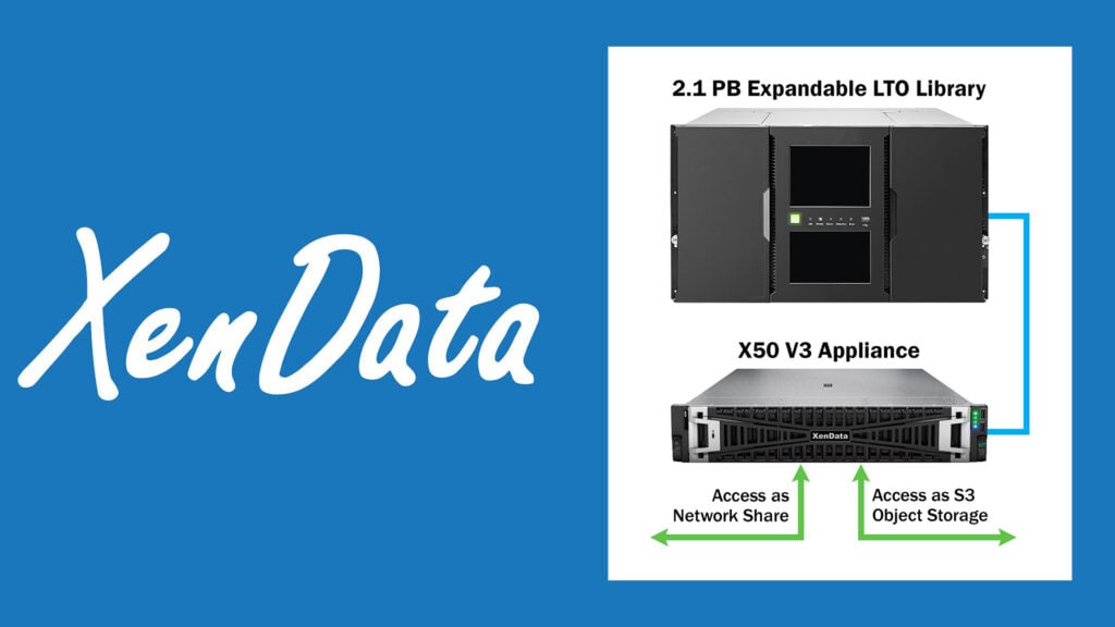 the XenData logo next to a diagram of the V3 Appliance