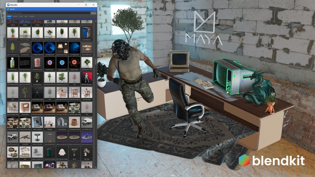 a screenshot of assets in Blendkit for Maya software