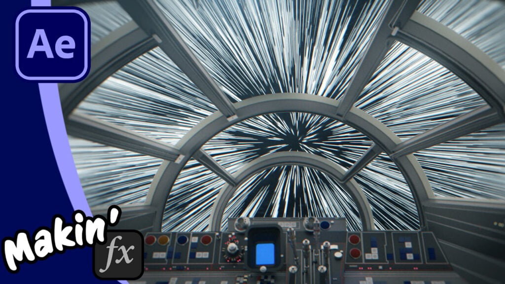 The view through a Star Wars style space ship windshield as it flies through space at hyper speed