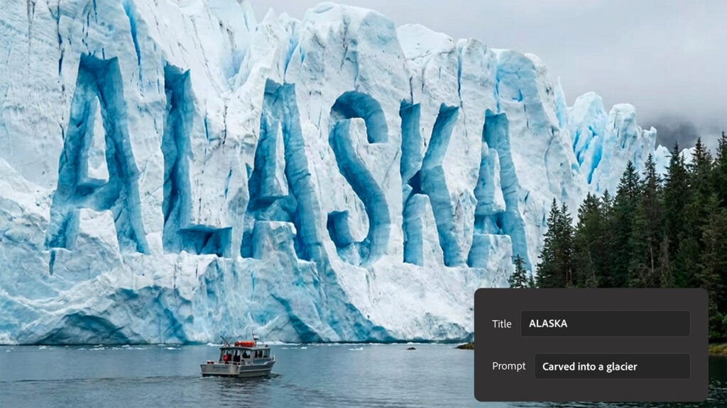 The title Alaska seems cut out of a glacier using the Adobe Premiere Elements Generate Title Art feature